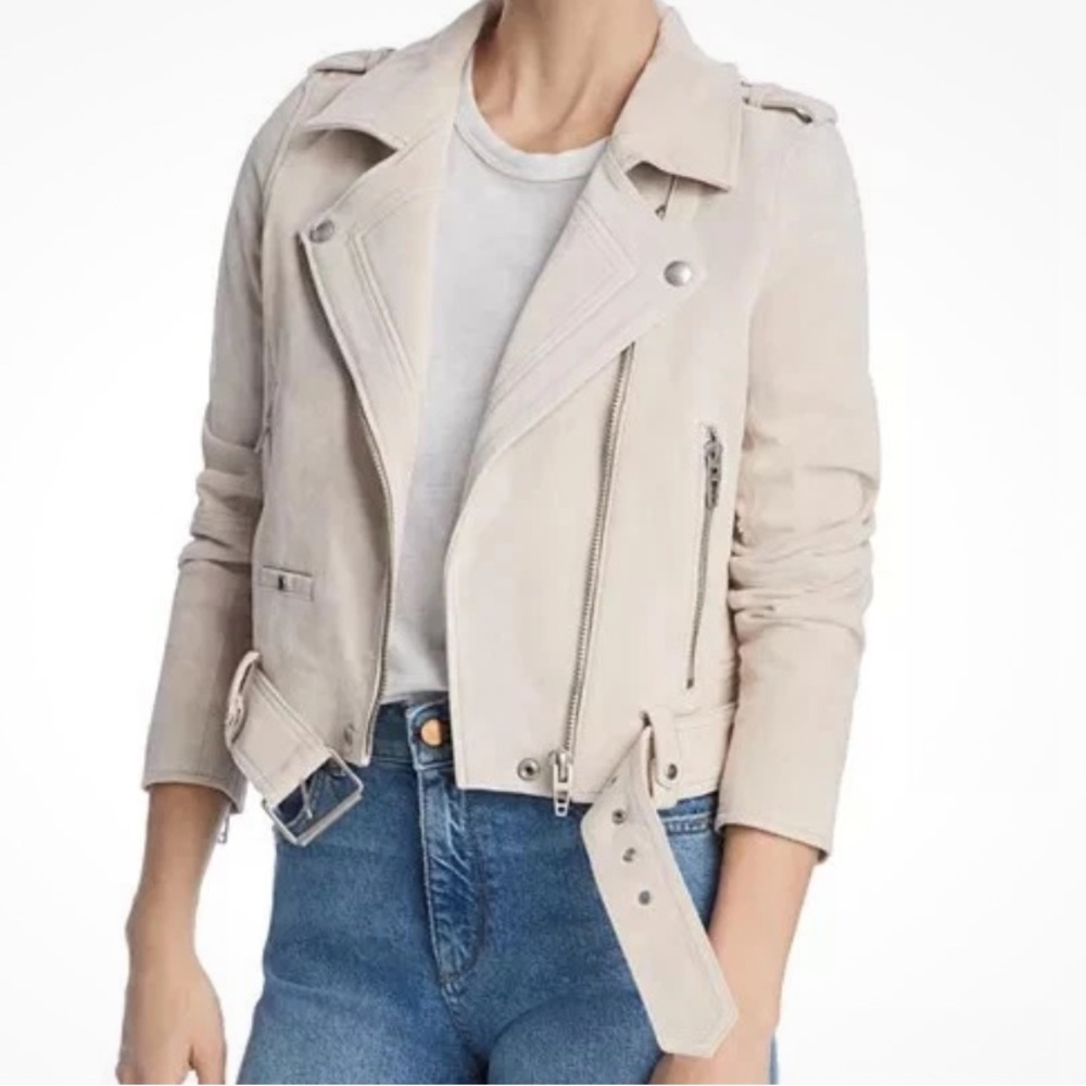 Women’s Suede Moto Jacket - Light Beige